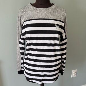 PINK Victoria’s Secret Black and White Stripe Sequin Dog Long Sleeve Shirt
